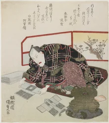 Ichikawa Danjuro VII che prepara i regali di Capodanno, 1829-1830
